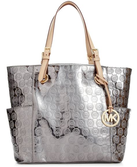 Michael Kors leather Channing silver nickel metallic tote shoulder 